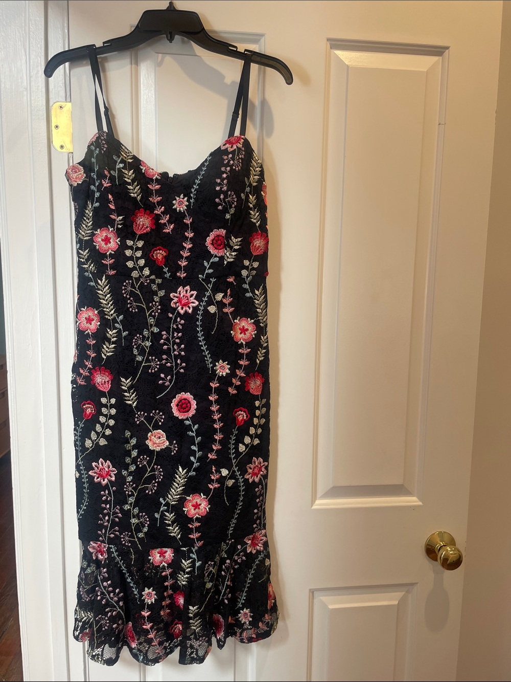 Black Floral Embroidered Midi Dress